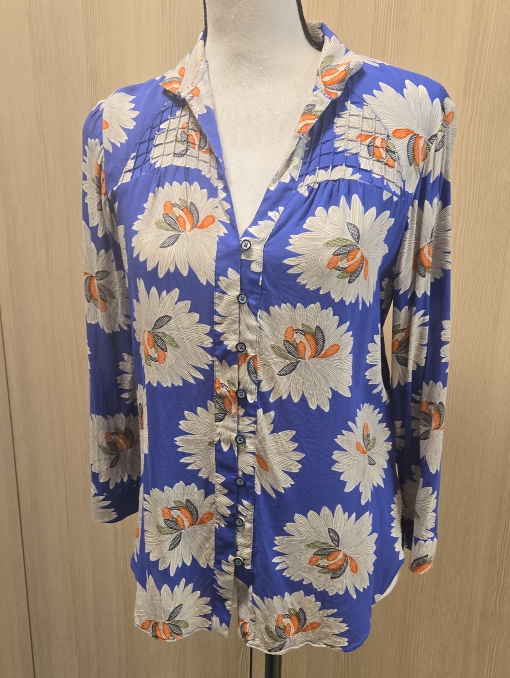 Anthropologie Blue Floral Button-Front Shirt